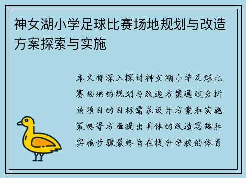 神女湖小学足球比赛场地规划与改造方案探索与实施